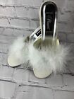 PLEASER Sexy Bedroom White Feather Slippers Shoes Clear 3.5” Heel Lady Size 6