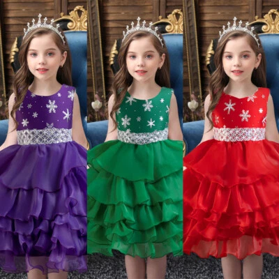Kids Princess Tutu Dress Flower Girls Bridesmaid Party Christmas Prom Gown 2-10Y - Image 1 of 4