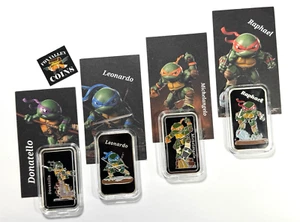Barras artísticas de plata TMNT Leonardo, Rafael, Miguel Ángel, Donatello ESMALTADAS 1 OZ X4 - Imagen 1 de 5
