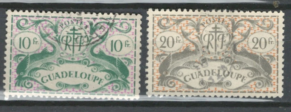 GUADELOUPE FRENCH COLONIES COMMEMORATIVE 10F  & 20F  USED STAMPS LOT(GUA 669) - Image 1 of 1