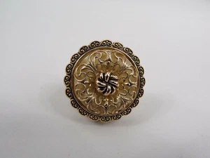 Vintage West German Designer Scarf Ring Goldtone Filigree w/ Black Accents  - Picture 1 of 5