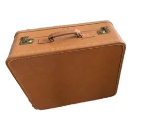 Vintage Luggage Antique Suitcase Amelia Earhart 1940s Tan Leather Boxy 21” x 20” - Picture 1 of 12
