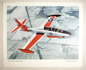Vintage 1960s North American Aviation Navy T2J Trainer Jet Photo Litho Art Print - Picture 1 of 2
