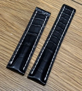 Genuine Original Breitling Black Alligator Leather Strap 22mm 20mm 22/20 744P - Picture 1 of 7