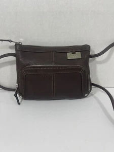 Tignanello Brown Pebbled Genuine Leather Crossbody Bag - Picture 1 of 11