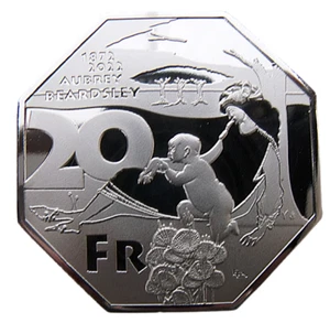 MENTON - FRANCIA 20 FRANCOS 2022 AUBREY BEARDSLEY - BESO DE JUDAS 43 mm MONEDA DE PRUEBA - Imagen 1 de 4