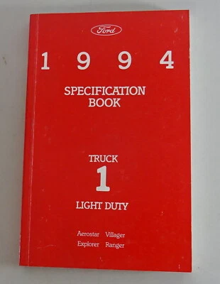 Libro Di Tavola Ford Aerostar, Villager, Explorer, Ranger Anno Modello 1994 - Immagine 1 di 2