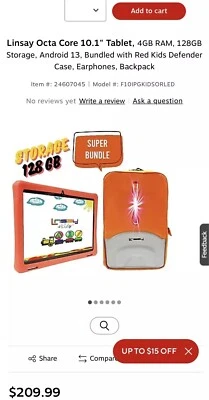 Linsay Tablet Bundle With Bag Case Orange KIDS Back To School NEW!! - Image 1 of 2