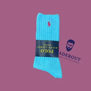 Polo Ralph Lauren Herren himmelblau mit rotem Pony Baumwollmischung Crew-Socken Größe 10-13 - Bild 1 von 4