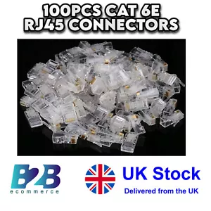 100pcs Connettore Cat 6E RJ45 Placcato Oro Cavo Ethernet Connettori Pass-Through - Foto 1 di 5
