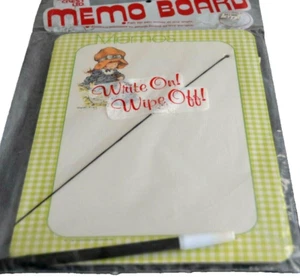 SARAH KAY Memo Board w/Pen CUTE GIRL BONNET CAT Green Checkers Sealed! NOS Vtg - Picture 1 of 6