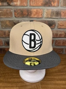 New Era Brooklyn Nets Embroidered Logo Tan Black 59Fifty 7 1/8 Fitted NBA Hat - Picture 1 of 7