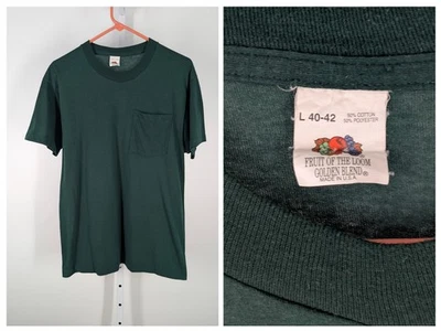 Fruit Of The Loom Mid 80s Vintage Blank Green Pocket 5050 Single Stitch T Shirt - Image 1 of 4
