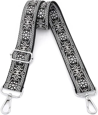 "Bolso Bandolera de Repuesto con Correas para Monedero Blanco y Negro Flor Hebilla Plateada" Foto 1 de 4