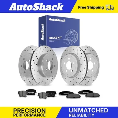 Front Rear Drilled Slotted Brake Rotors Premium Ceramic Pad for Dodge Challenger Foto 1 de 4