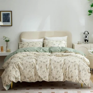 Cotton 3-Piece Twin Bedding Set - Reversible Floral Duvet Cover with Zipper C... - Picture 1 of 9