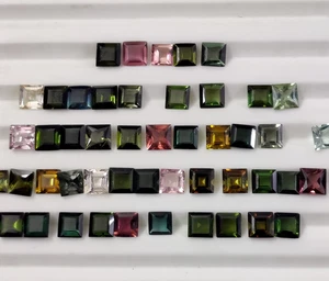Natural Multi Color Tourmaline 5 mm Square Cut Loose Gemstone 50 Piece 28.75 Crt - Picture 1 of 11