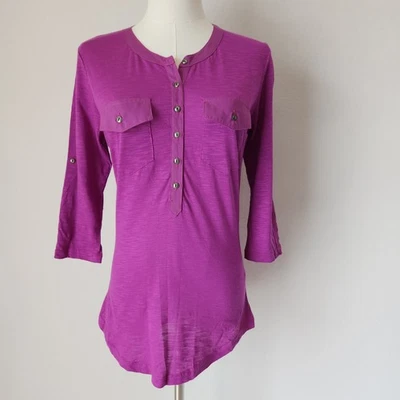 Nuevo sin etiquetas Kuhl Khloe Algodón Orgánico Tencel Henley Top Manga Redonda Púrpura Mujeres XS Foto 1 de 4