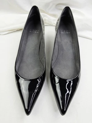 Stuart Weitzman Size 7M Women Kitten Heel Black Patent Leather Slip On Point Toe - Image 1 of 4