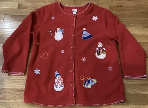 Cárdigan polar rojo FASHION BUG talla 14-16W corazón botones bordado apliques - Imagen 1 de 24