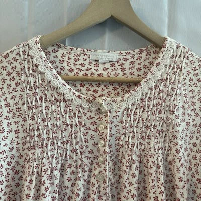 Mujer Pequeño Camisón Pijama Largo Blanco Rojo Floral Abuela Modesto Pijamas Foto 1 de 4