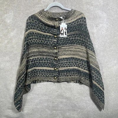 Просто Noelle свитер пончо плащ лапы один размер коричневый черный на пуговицах мягкий удобный - Изображение 1 из 4