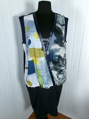 Robe longue bleu/noir LMV LA MODE EST A VOUS 46 sans manches liseré simili cuir - Photo 1/4