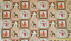 Holiday Stitches Snowman Santa Reindeer Christmas Fabric Blocks 23" x 42" #24911 - Picture 1 of 2