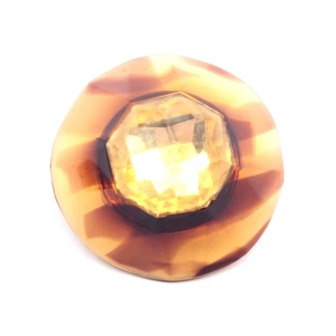 Vintage Czech glass button 22mm Deco 1920's tortoise topaz yellow bicolor cone Cover