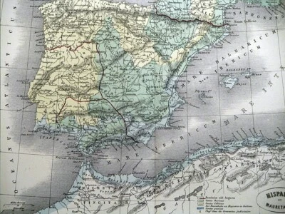 1866 Map of Spain and North Africa Hand Colored Lithograph 11.5 x 9.5" - Image 1 of 2