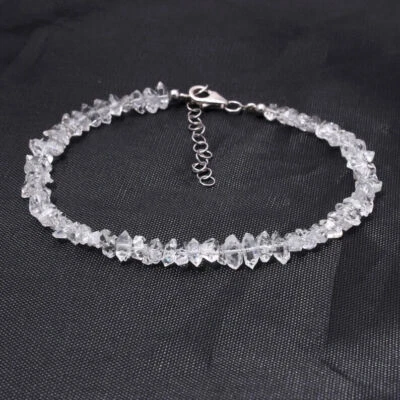 A++ Herkimer Diamond Quartz 4-6mm Point Nuggets Chips Gemstone Bracelet 7" - Image 1 of 4