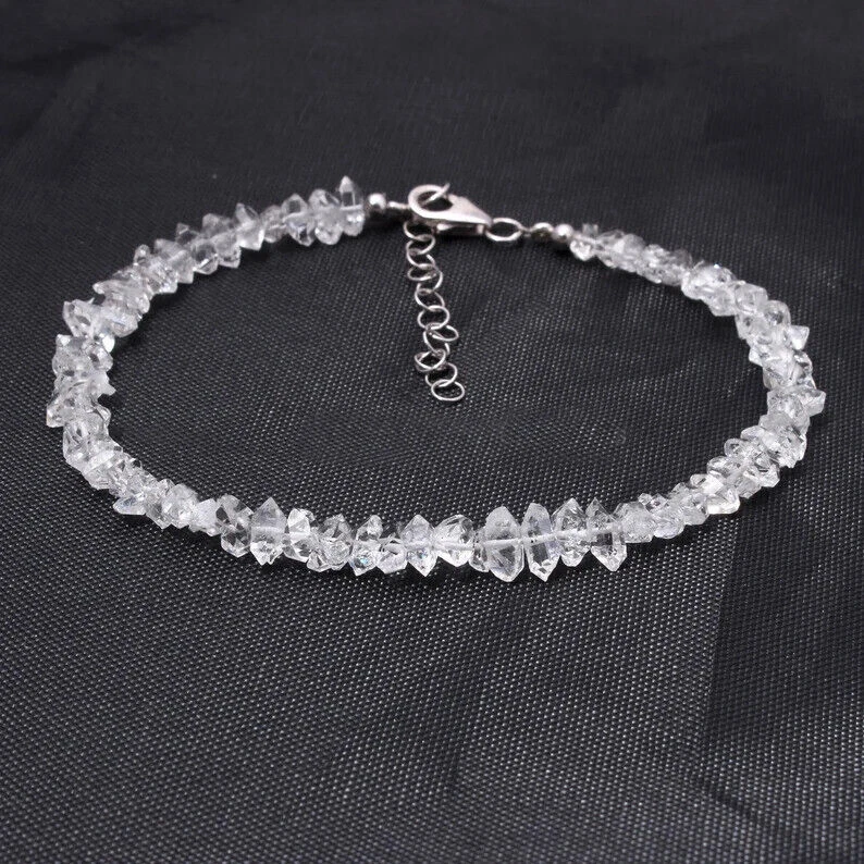 A++ Herkimer Diamond Quartz 4-6mm Point Nuggets Chips Gemstone Bracelet 7" - Image 1 of 4