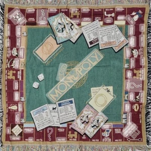 VTG NOS RARE HTF MONOPOLY Franklin Mint Throw Blanket Monopoly Afghan 42”x 43” - Picture 1 of 5