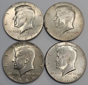 KENNEDY HALF DOLLAR 40% SILVER - LOT OF 4 - 1967(2), 1968-D, 1969-D - Picture 1 of 7