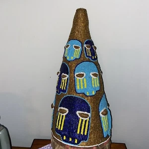 African Yoruba Beaded Nigerian Crown. 3-D Beading Is Masterful Craftsmanship #fh - Picture 1 of 17