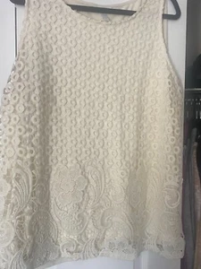 Charter Club Womens Blouse Lace Crochet 1x Beige - Picture 1 of 4