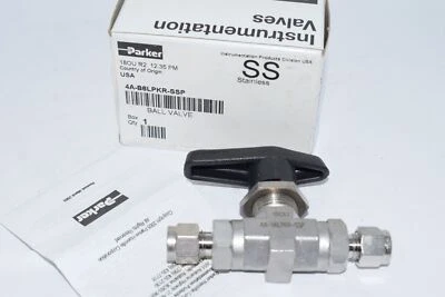NEW Parker B6L Series Ball Valve, 1/4'' 4A-B6LPKR-SSP Double Ferrule  - Image 1 of 3