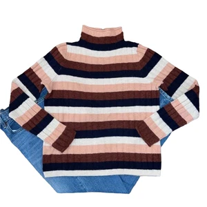 NWT Madewell Navy/Brown/Cream/Peach Stripe Turtleneck Sweater - SIZE XL - Picture 1 of 8