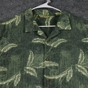 Chemise Tommy Bahama homme XL verte soie hawaïenne boutonnée camp décontractée feuille de palmier - Photo 1/10