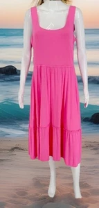 Jason Wu Dress 1X Pink Tiered Side Seam Pockets Stretch Knit Boho Tank Sundress - Picture 1 of 11