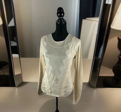 Suéter Anthropologie Angel of the North de encaje marfil para mujer talla S Foto 1 de 4