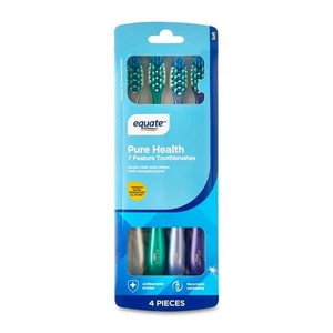 Equate Pure Health Toothbrush with Tongue & Cheek Cleaner, Soft Bristles (4 Coun - Picture 1 of 6