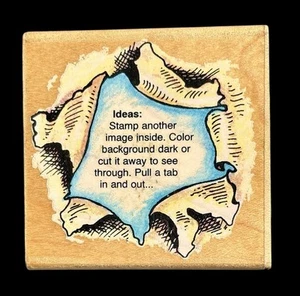 Wood Mounted Rubber Stamp Torn Paper - Picture 1 of 2