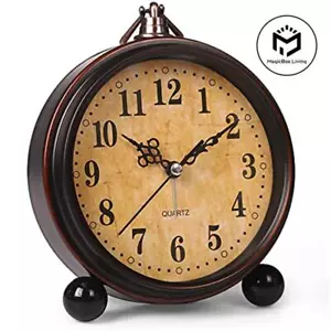 Vintage Hangable Battery Alarm Clock Metal Night Light Super Silent Table Desk Q - Picture 1 of 16