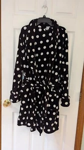 Croft & Barrow Plush Wrap Robe Black White Polka Dot Pockets Euc Sz M - Picture 1 of 1