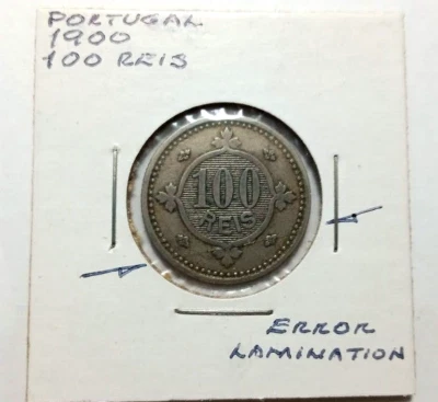 ERROR MUNDIAL 1900 Portugal 100 Reis LAMINACIÓN KM#546 Foto 1 de 4