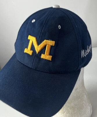 Michigan Wolverines Hat Cap Logo Spellout Sewn NCAA BIG BLUE Strapback - Image 1 of 3