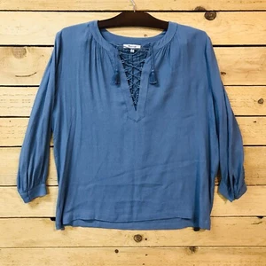 Blusa Madewell Para Mujer Pequeña S Con Cordones Campesina Relajada Top Azul Manga Larga - Imagen 1 de 8