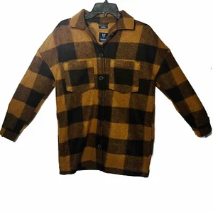 GAP Teen Boys Brown Plaid Check Quilted Shirt Jacket Size 12 Teen - Picture 1 of 4