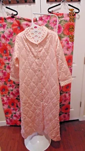 VTG Miss Elaine Home Pink Quilted Satin Long Robe USA Union Made Women Sz S - Picture 1 of 5